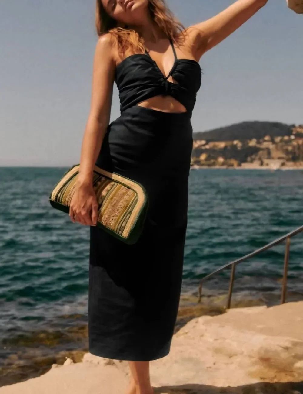 Sézane Linen Black Pearl Dress Sz 44/US 12